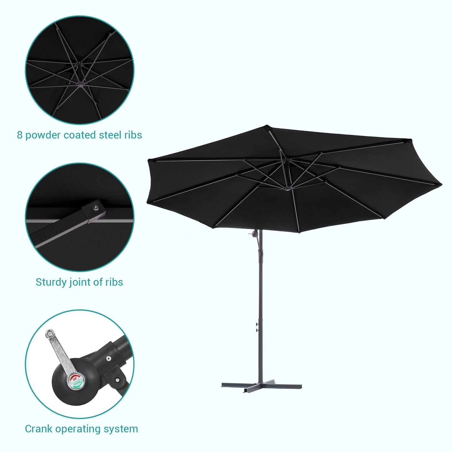 Parasol de jardin déporté BONOSUKI 10 pieds, parasol suspendu d'extérieur