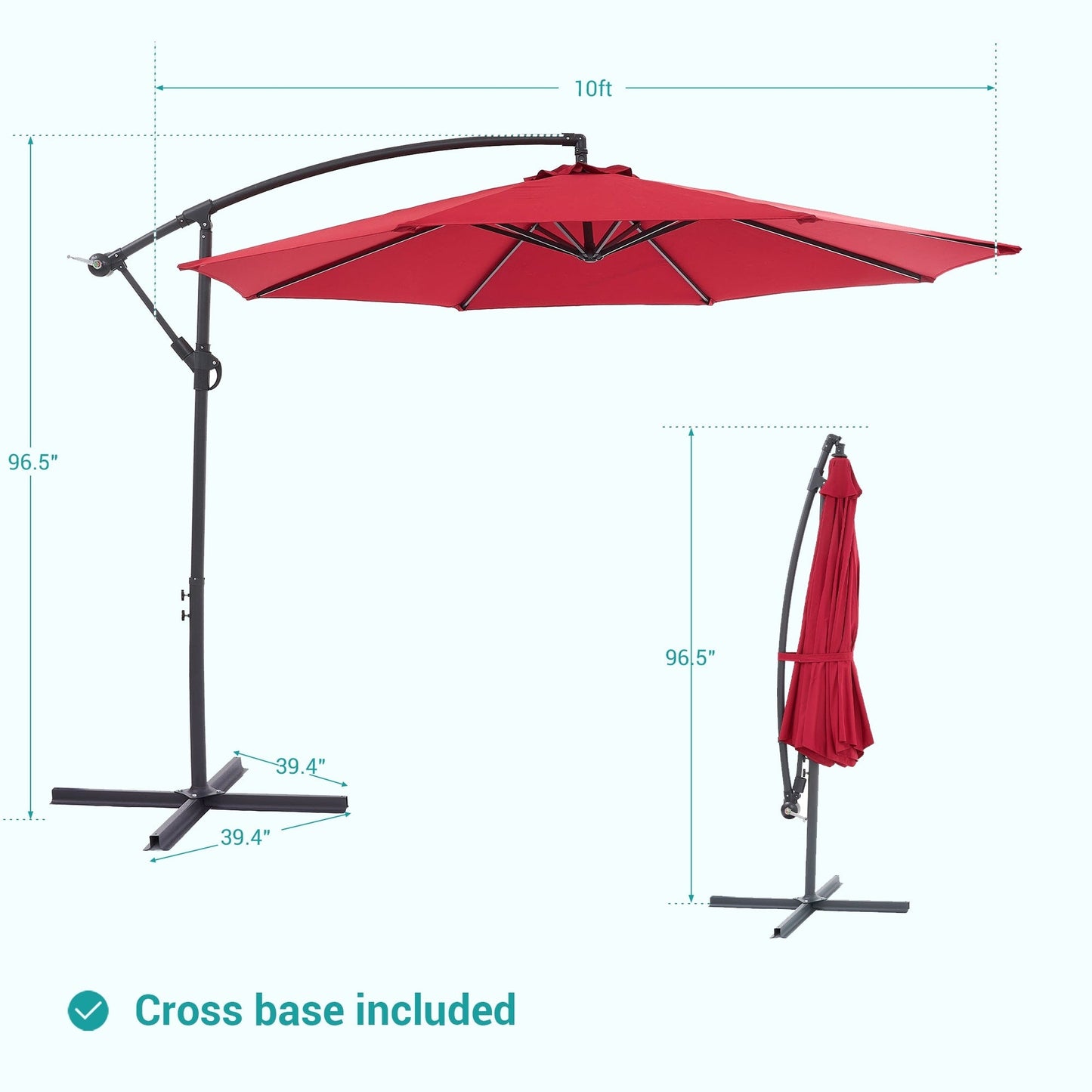 Parasol de jardin déporté BONOSUKI 10 pieds, parasol suspendu d'extérieur