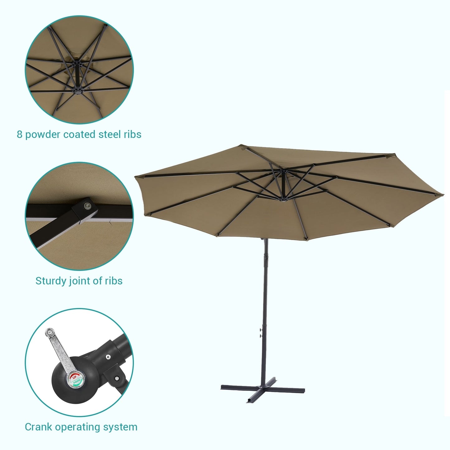 Parasol de jardin déporté BONOSUKI 10 pieds, parasol suspendu d'extérieur