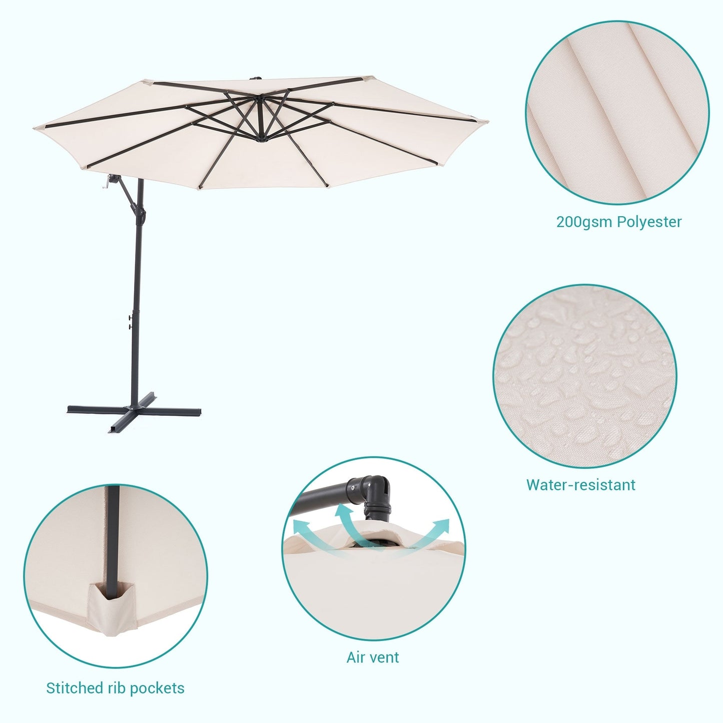 Parasol de jardin déporté BONOSUKI 10 pieds, parasol suspendu d'extérieur