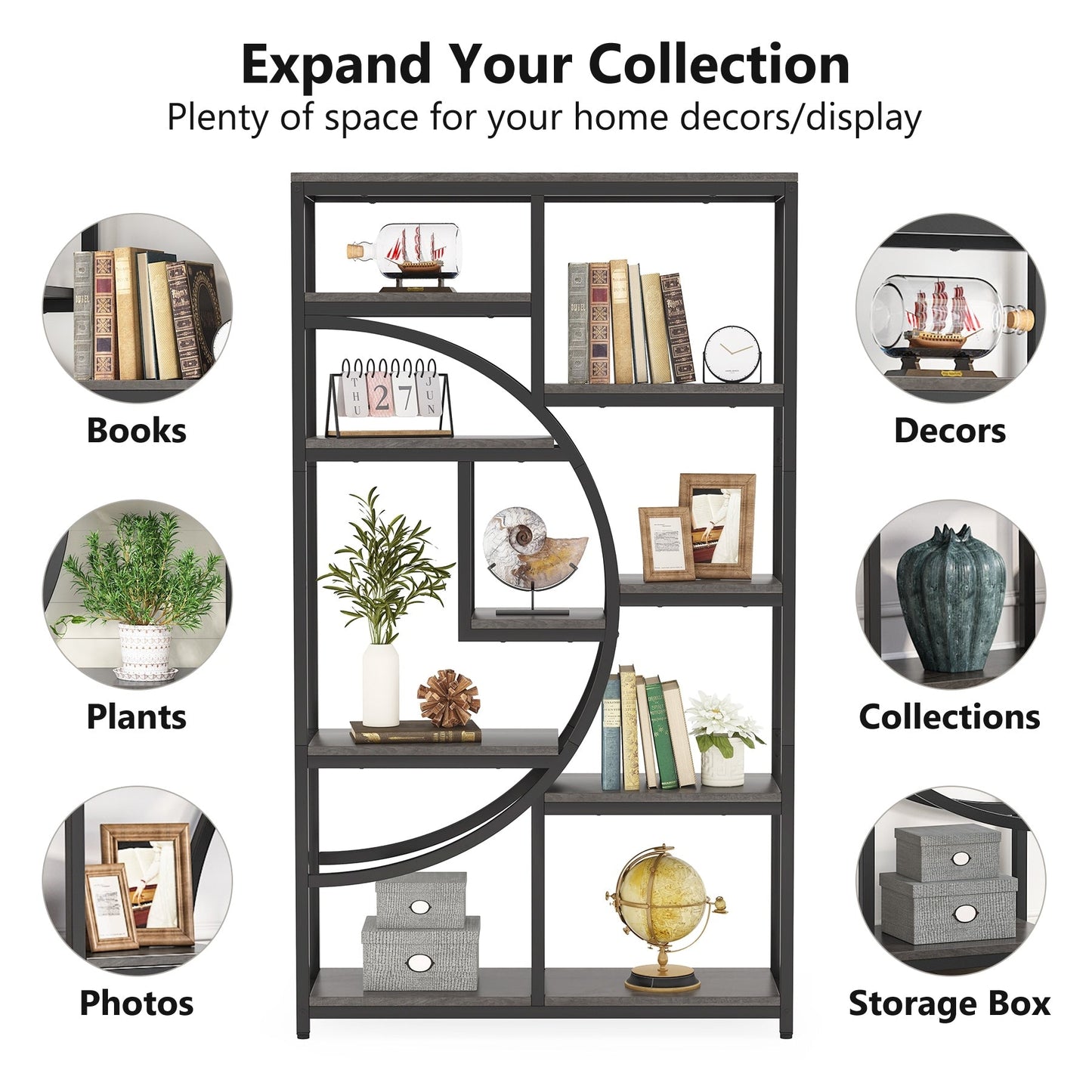 Étagère à livres 5 niveaux, style industriel, pour chambre à coucher, salon, bureau à domicile