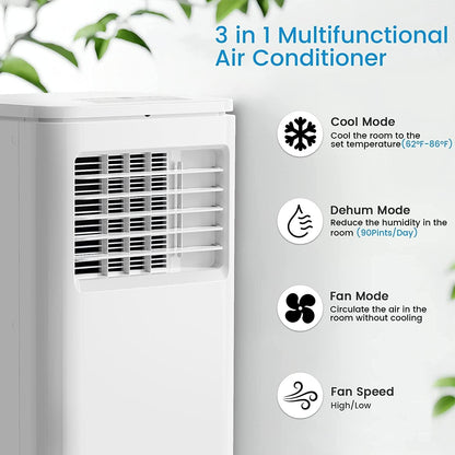 Bossin 8000 BTU (ASHRAE), 5000 BTU (SACC) Climatiseur portable 3-en-1 avec télécommande, climatiseur silencieux pour chambre - 880v