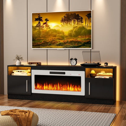 Meuble TV avec foyer électrique Bossin 70, foyer électrique de 36 pouces, meuble TV pour téléviseurs jusqu'à 80 pouces, éclairage LED à 16 couleurs/centre de divertissement