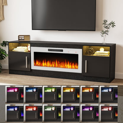 Meuble TV avec foyer électrique Bossin 70, foyer électrique de 36 pouces, meuble TV pour téléviseurs jusqu'à 80 pouces, éclairage LED à 16 couleurs/centre de divertissement