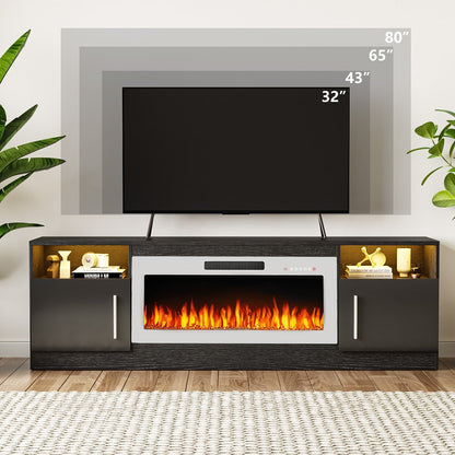 Meuble TV avec foyer électrique Bossin 70, foyer électrique de 36 pouces, meuble TV pour téléviseurs jusqu'à 80 pouces, éclairage LED à 16 couleurs/centre de divertissement