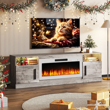 Meuble TV avec foyer électrique Bossin 70, foyer électrique de 36 pouces, meuble TV pour téléviseurs jusqu'à 80 pouces, éclairage LED à 16 couleurs/centre de divertissement