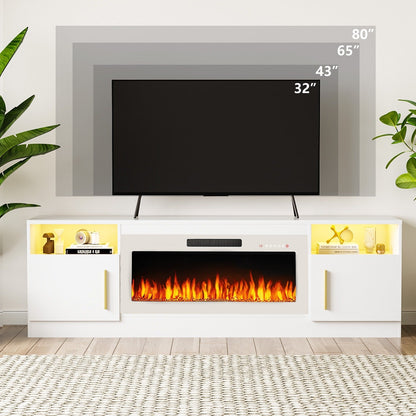 Meuble TV avec foyer électrique Bossin 70, foyer électrique de 36 pouces, meuble TV pour téléviseurs jusqu'à 80 pouces, éclairage LED à 16 couleurs/centre de divertissement