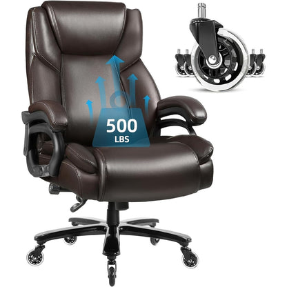 Chaise de bureau executive Bossin pour personnes de grande taille et fortes, 227 kg, avec support lombaire réglable, chaise ergonomique à dossier haut en cuir PU pour ordinateur.