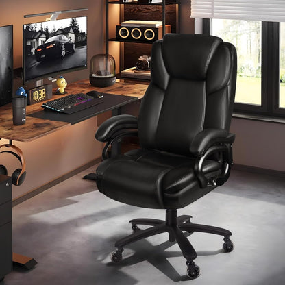 Chaise de bureau executive Bossin pour personnes de grande taille et fortes, 227 kg, avec support lombaire réglable, chaise ergonomique à dossier haut en cuir PU pour ordinateur.