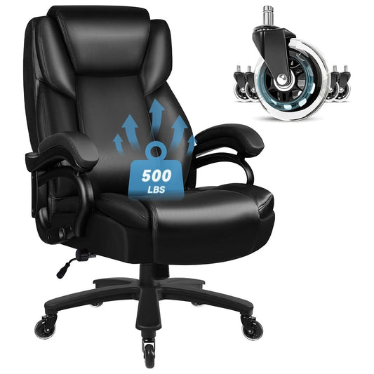 Chaise de bureau executive Bossin pour personnes de grande taille et fortes, 227 kg, avec support lombaire réglable, chaise ergonomique à dossier haut en cuir PU pour ordinateur.