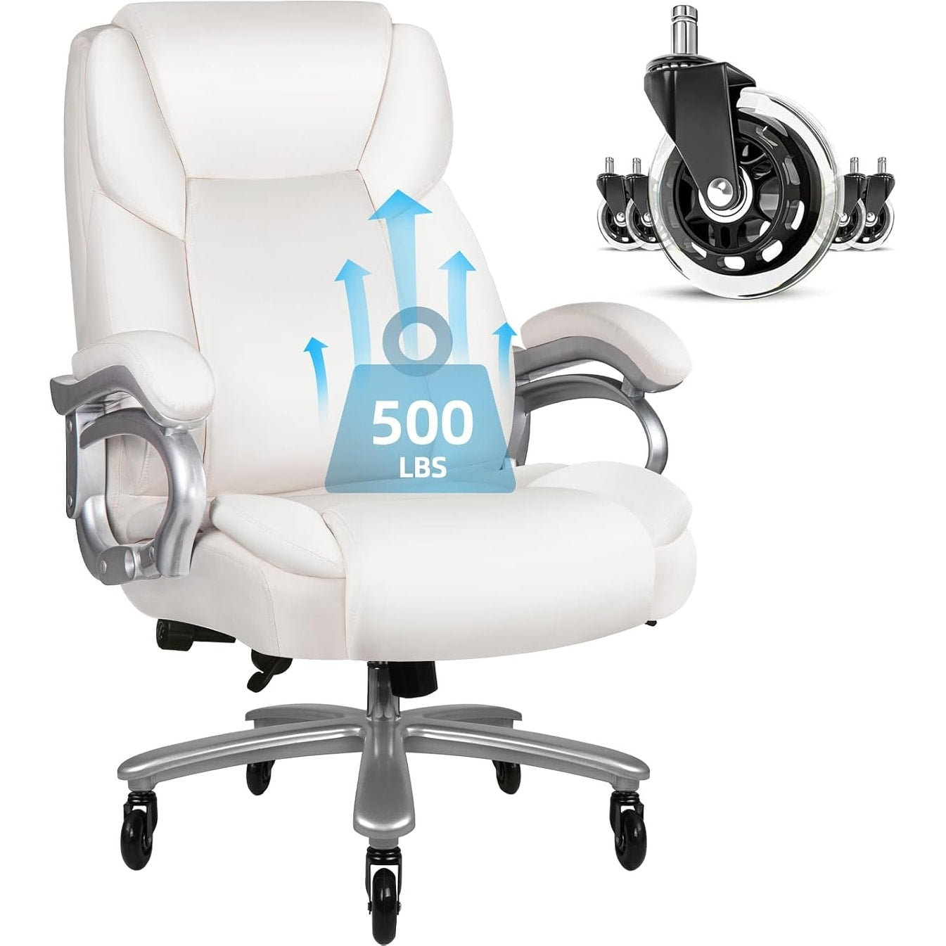 Chaise de bureau executive Bossin pour personnes de grande taille et fortes, 227 kg, avec support lombaire réglable, chaise ergonomique à dossier haut en cuir PU pour ordinateur.