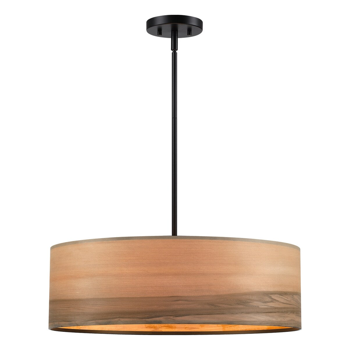 Breaux Lustre à tambour en placage de bois avec 4 lumières et auvent noir - 56 cm (22 po) de largeur