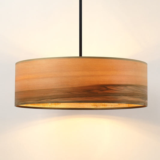 Breaux Lustre à tambour en placage de bois avec 4 lumières et auvent noir - 56 cm (22 po) de largeur