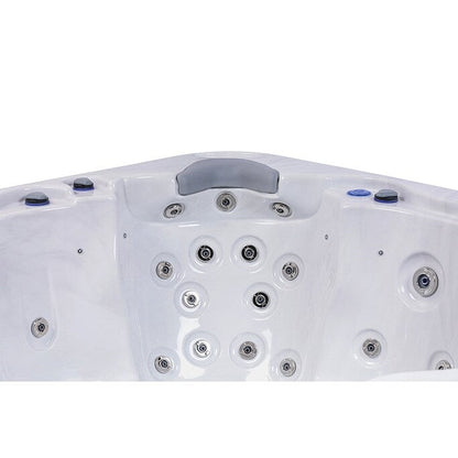 Spa gonflable Buenospa Jersey 6 places, 46 jets, blanc glace, gris, avec ozoniseur et lumières LED.