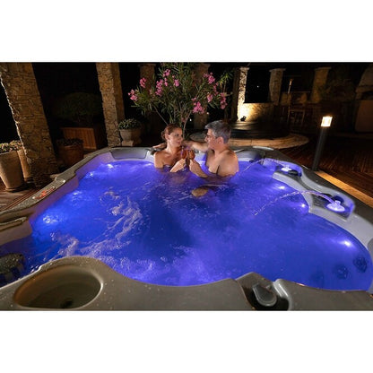 Spa gonflable Buenospa Jersey 6 places, 46 jets, blanc glace, gris, avec ozoniseur et lumières LED.