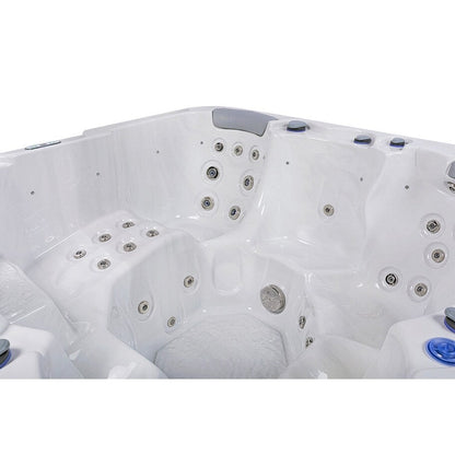 Spa gonflable Buenospa Jersey 6 places, 46 jets, blanc glace, gris, avec ozoniseur et lumières LED.