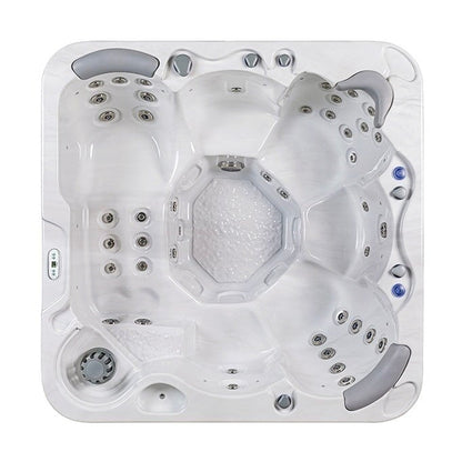 Spa gonflable Buenospa Jersey 6 places, 46 jets, blanc glace, gris, avec ozoniseur et lumières LED.