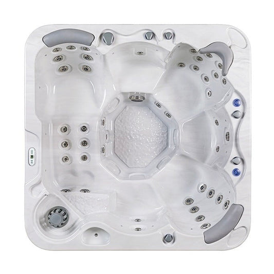 Spa gonflable Buenospa Jersey 6 places, 46 jets, blanc glace, gris, avec ozoniseur et lumières LED.