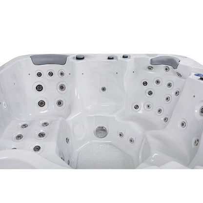 Spa gonflable Buenospa Jersey 6 places, 46 jets, blanc glace, gris, avec ozoniseur et lumières LED.