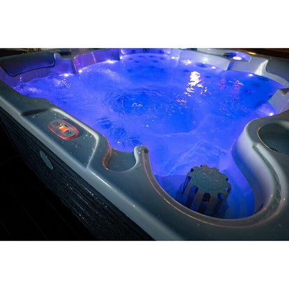 Spa gonflable Buenospa Jersey 6 places, 46 jets, blanc glace, gris, avec ozoniseur et lumières LED.