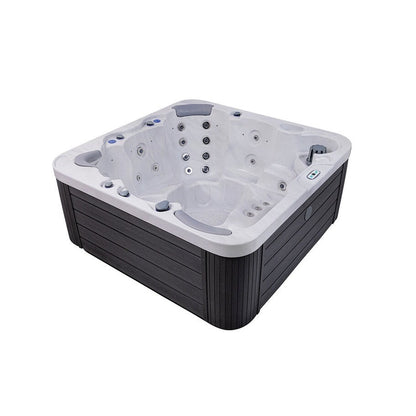 Spa gonflable Buenospa Jersey 6 places, 46 jets, blanc glace, gris, avec ozoniseur et lumières LED.