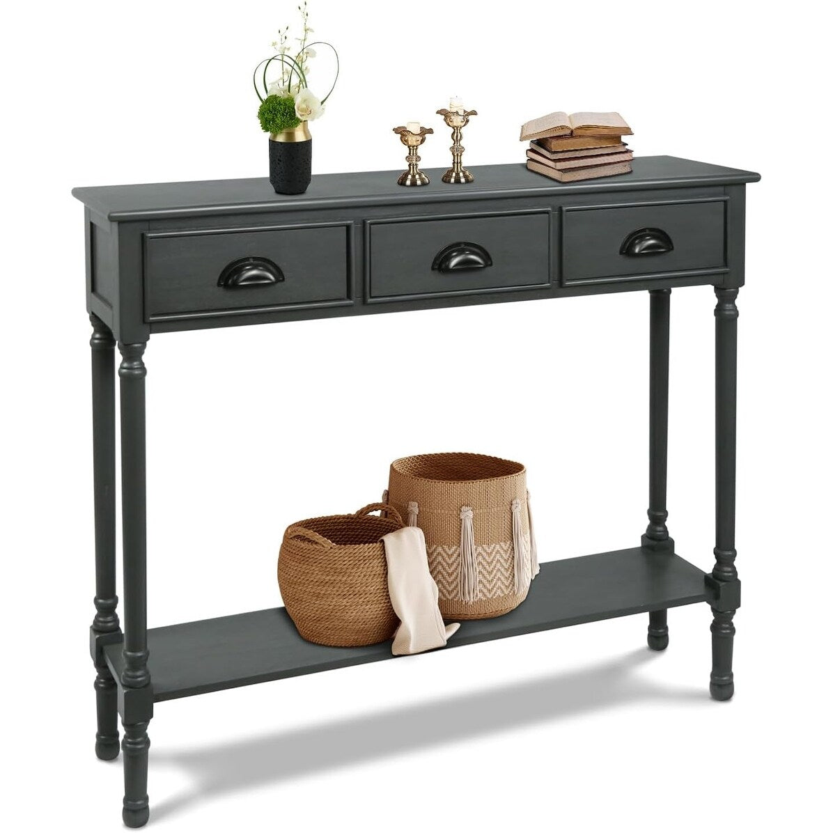 Table de console de couloir en bois Burlington à 3 tiroirs