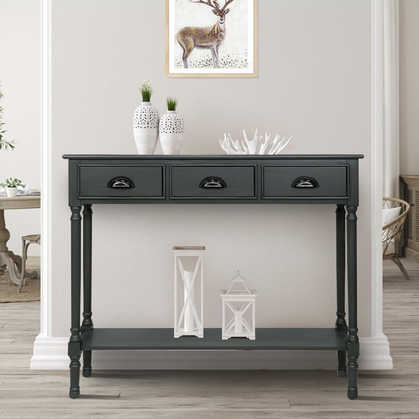 Table de console de couloir en bois Burlington à 3 tiroirs