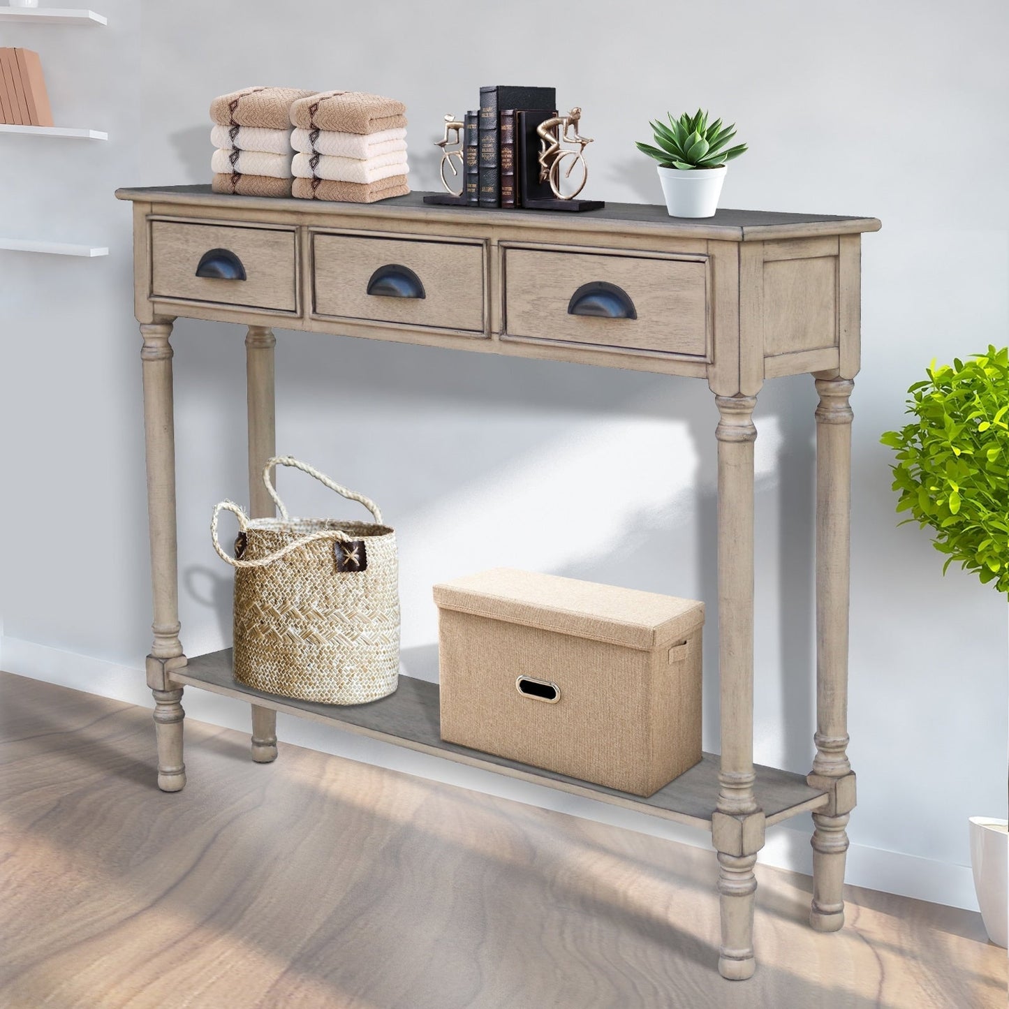 Table de console de couloir en bois Burlington à 3 tiroirs