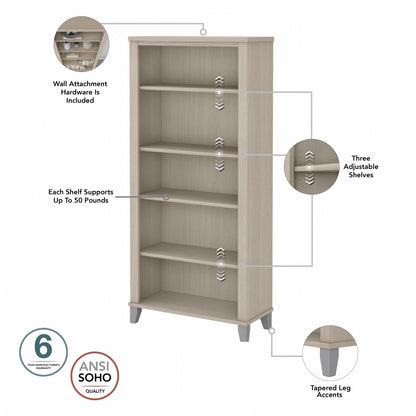 Étagère à livres Bush Furniture Somerset, 5 niveaux, avec étagères réglables