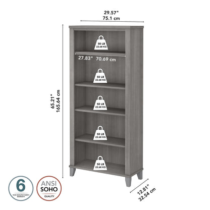 Étagère à livres Bush Furniture Somerset, 5 niveaux, avec étagères réglables