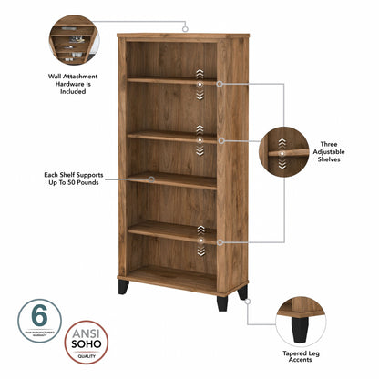 Étagère à livres Bush Furniture Somerset, 5 niveaux, avec étagères réglables