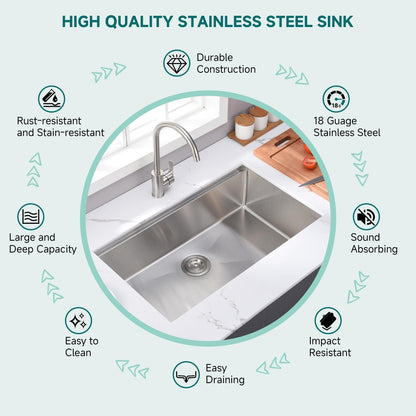 Évier de cuisine à encastrer CB HOME 32'' en acier inoxydable doré, évier de cuisine à encastrer noir/acier inoxydable, évier de cuisine simple avec accessoires