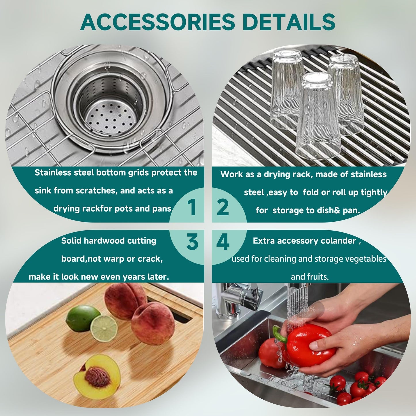 Évier de cuisine à encastrer CB HOME 32'' en acier inoxydable doré, évier de cuisine à encastrer noir/acier inoxydable, évier de cuisine simple avec accessoires