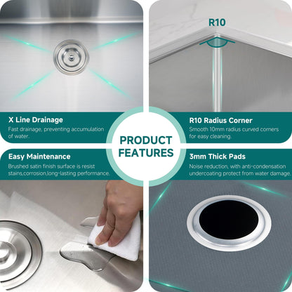 Évier de cuisine à encastrer CB HOME 32'' en acier inoxydable doré, évier de cuisine à encastrer noir/acier inoxydable, évier de cuisine simple avec accessoires