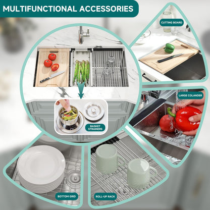 Évier de cuisine à encastrer CB HOME 32'' en acier inoxydable doré, évier de cuisine à encastrer noir/acier inoxydable, évier de cuisine simple avec accessoires