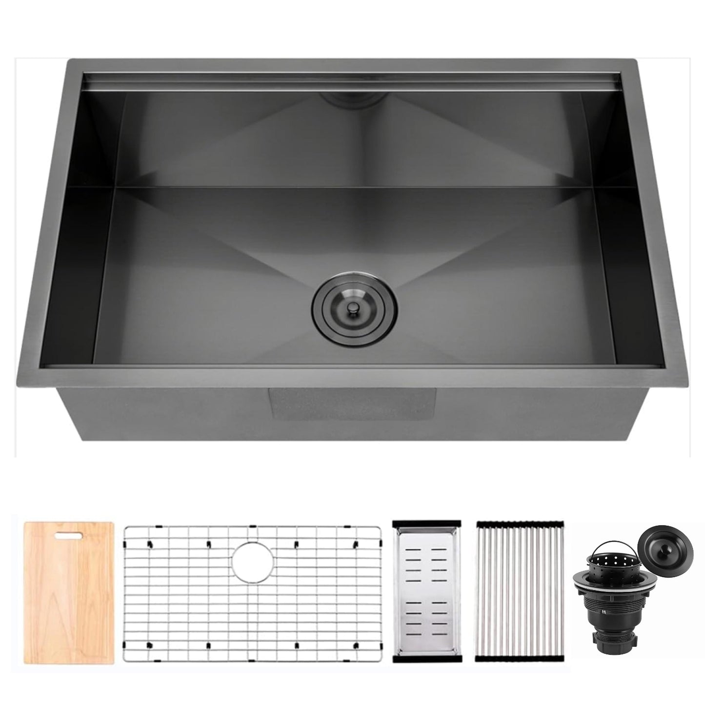 Évier de cuisine à encastrer CB HOME 32'' en acier inoxydable doré, évier de cuisine à encastrer noir/acier inoxydable, évier de cuisine simple avec accessoires
