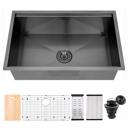 Évier de cuisine à encastrer CB HOME 32'' en acier inoxydable doré, évier de cuisine à encastrer noir/acier inoxydable, évier de cuisine simple avec accessoires