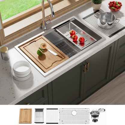 Évier de cuisine à encastrer CB HOME 32'' en acier inoxydable doré, évier de cuisine à encastrer noir/acier inoxydable, évier de cuisine simple avec accessoires