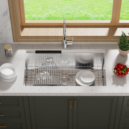 Évier de cuisine à encastrer CB HOME 32'' en acier inoxydable doré, évier de cuisine à encastrer noir/acier inoxydable, évier de cuisine simple avec accessoires