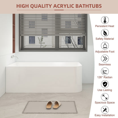 Baignoires autoportantes en acrylique CB HOME 59''/67'', baignoires à trempage à côté unique contre le mur, trop-plein gauche/droite
