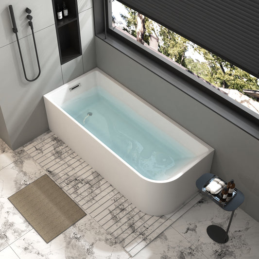 Baignoires autoportantes en acrylique CB HOME 59''/67'', baignoires à trempage à côté unique contre le mur, trop-plein gauche/droite