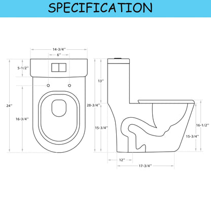 CB HOME 24'' Toilettes compactes monobloc, chasse d'eau double, siphon moderne, hauteur confortable de 16,5'', avec siège à fermeture amortie.