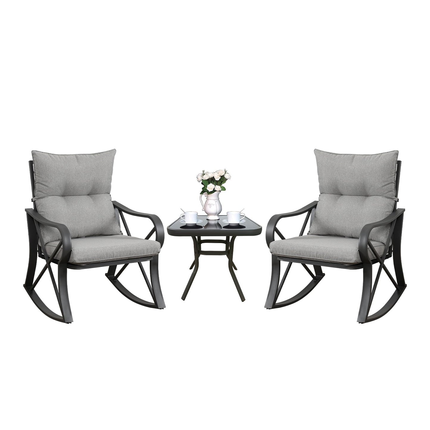 COSIEST Ensemble de conversation extérieur 3 pièces avec chaises à bascule et table d'appoint