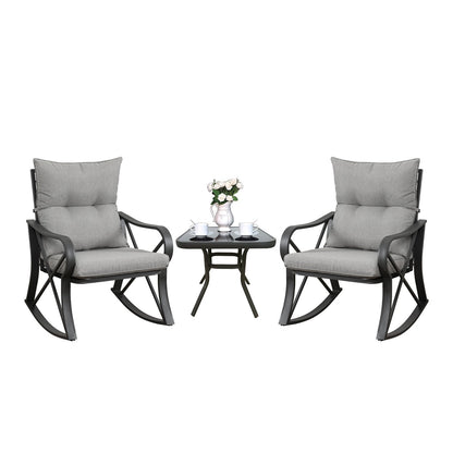 COSIEST Ensemble de conversation extérieur 3 pièces avec chaises à bascule et table d'appoint