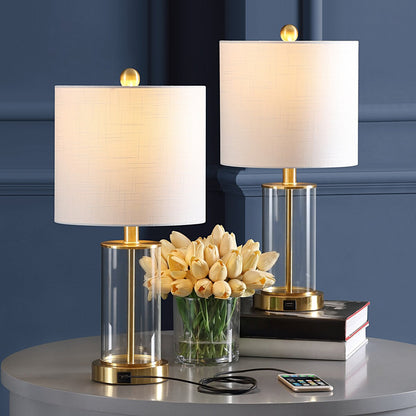 Lampe de table LED Cabell 21 en verre, moderne et contemporaine, avec port de charge USB, bronze vieilli (lot de 2) par JONATHAN Y