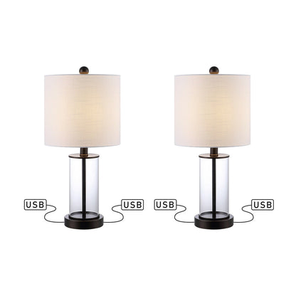Lampe de table LED Cabell 21 en verre, moderne et contemporaine, avec port de charge USB, bronze vieilli (lot de 2) par JONATHAN Y