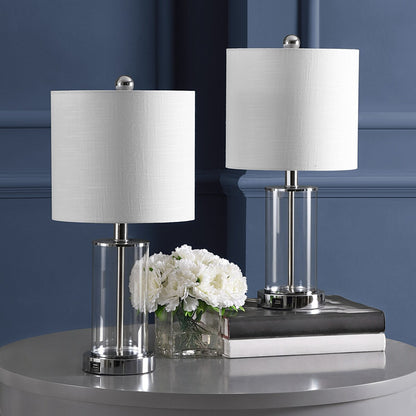 Lampe de table LED Cabell 21 en verre, moderne et contemporaine, avec port de charge USB, bronze vieilli (lot de 2) par JONATHAN Y