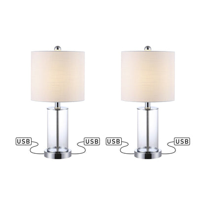 Lampe de table LED Cabell 21 en verre, moderne et contemporaine, avec port de charge USB, bronze vieilli (lot de 2) par JONATHAN Y