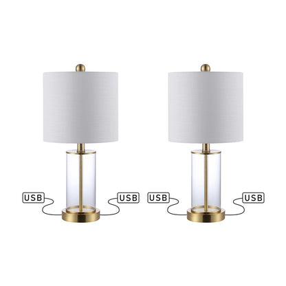 Lampe de table LED Cabell 21 en verre, moderne et contemporaine, avec port de charge USB, bronze vieilli (lot de 2) par JONATHAN Y