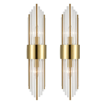 Applique murale moderne en métal Cabrera avec de magnifiques tiges en verre cristal transparent pour salle de bain, lot de 2